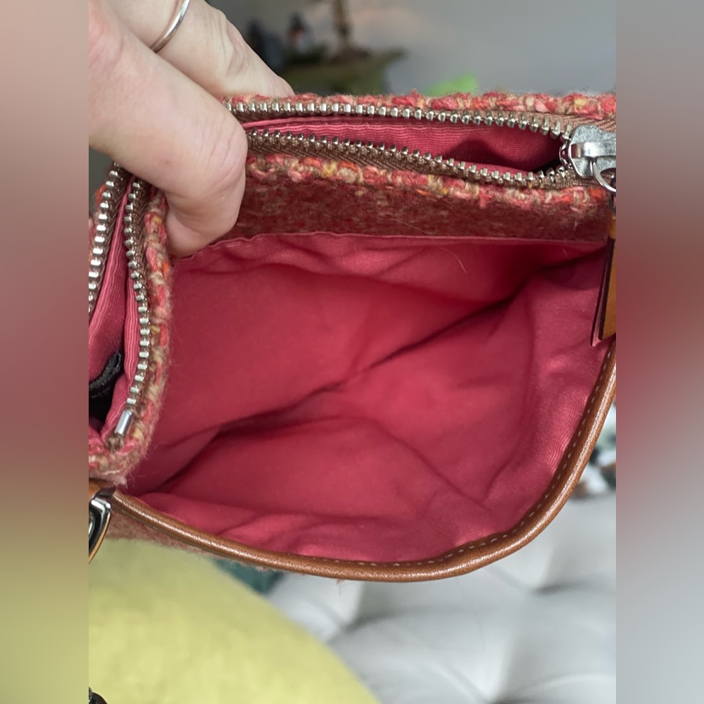 SOLD! AUTHENTIC COACH CROSSBODY HOBO SHOULDER WOOL LEATHER TRIM FRONT POCKET - Picture 4 of 11